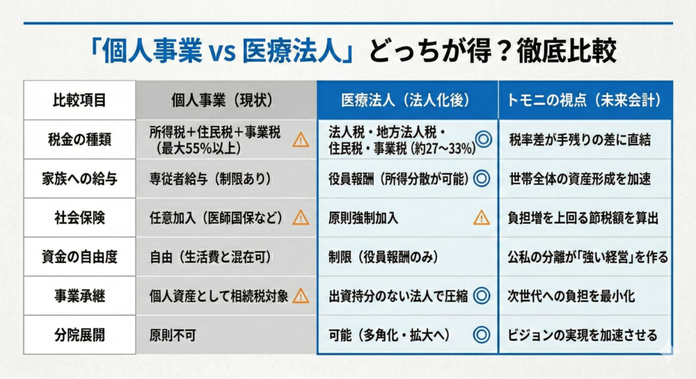 医療法人化 メリット デメリット 比較表|トモニ会計事務所